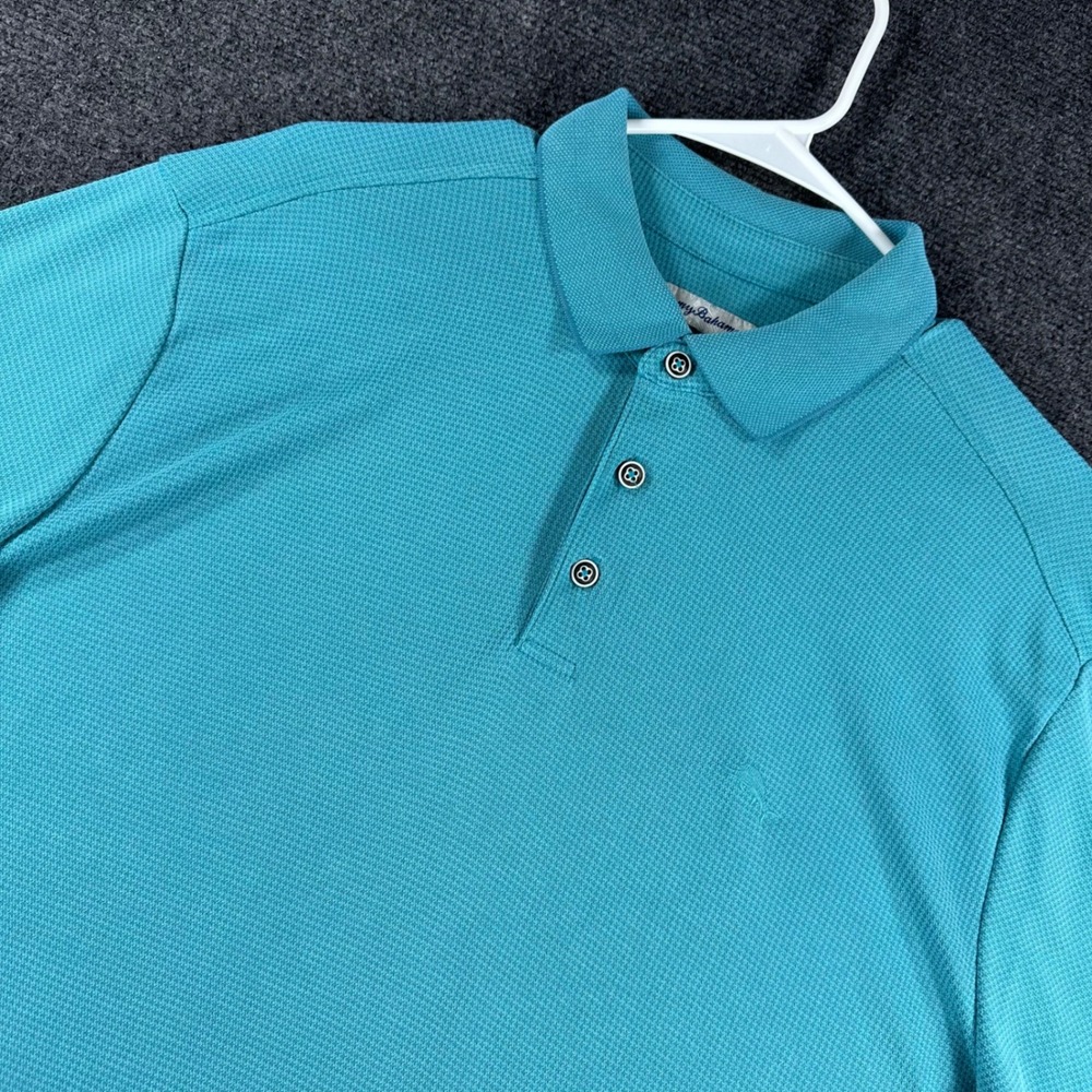 Tommy Bahama Polo Shirt Mens L Large Teal Blue Emroidered Marlin Casual Golf